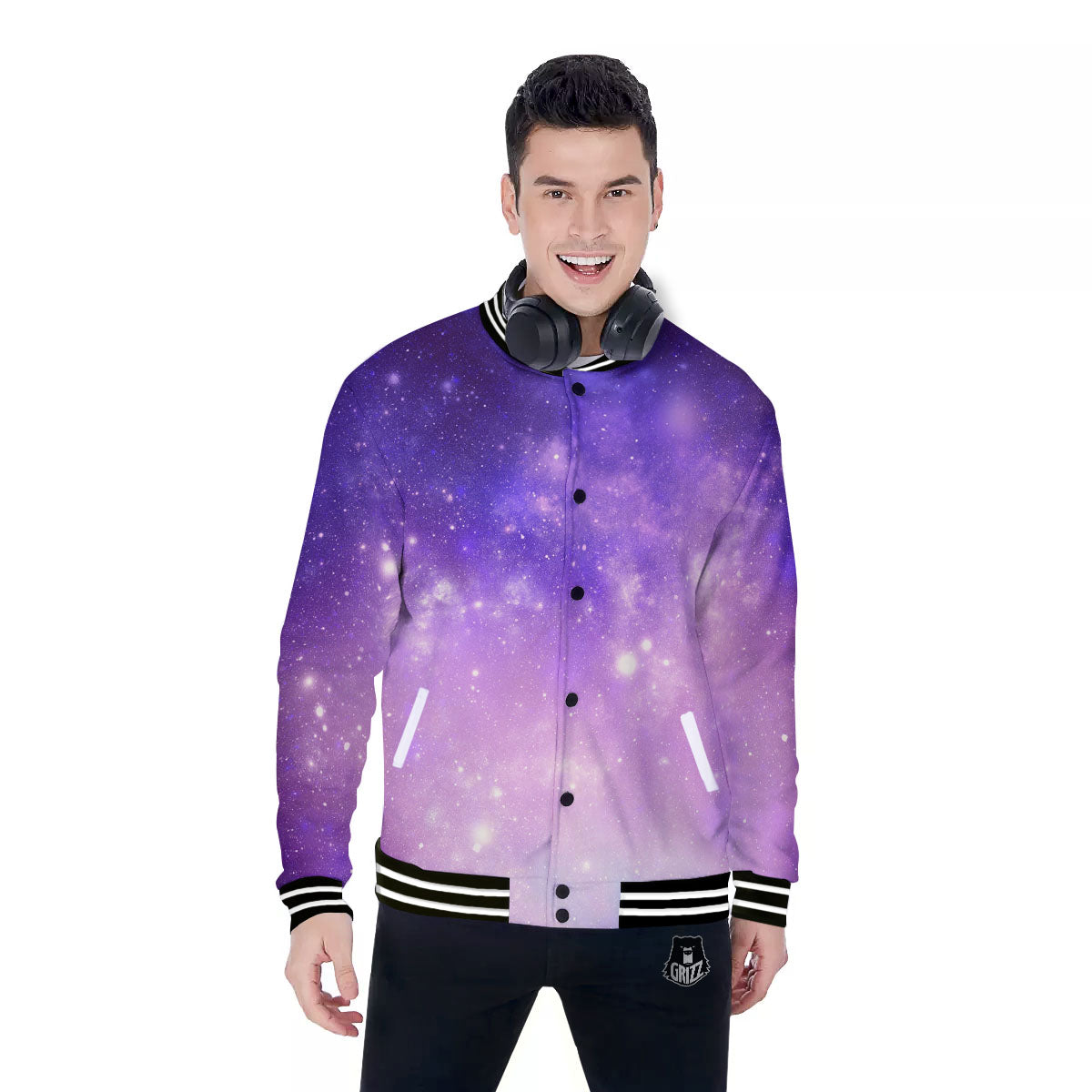 Galaxy Space Purple Stardust Cloud Print Baseball Jacket-grizzshop