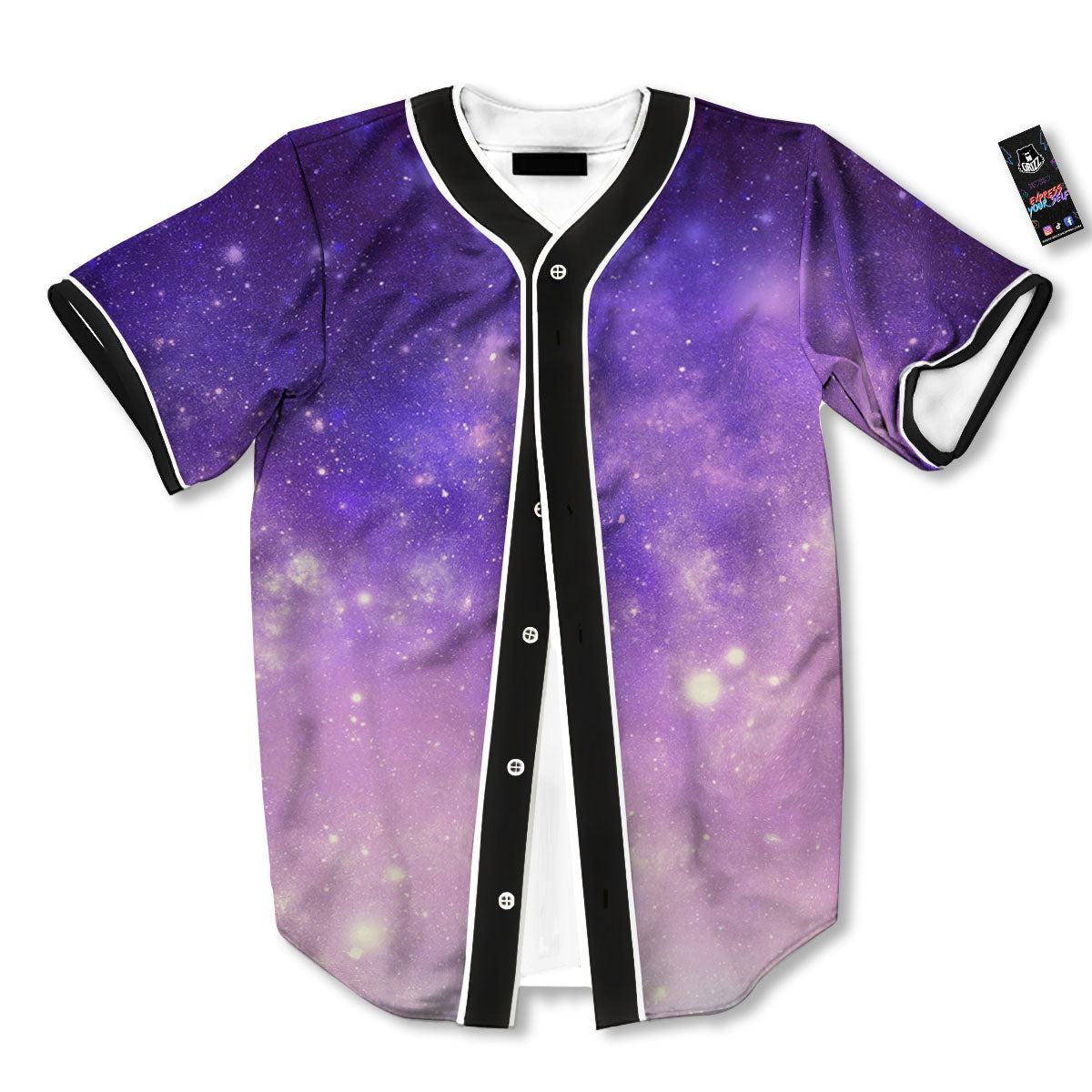 Galaxy Space Purple Stardust Cloud Print Baseball Jersey-grizzshop