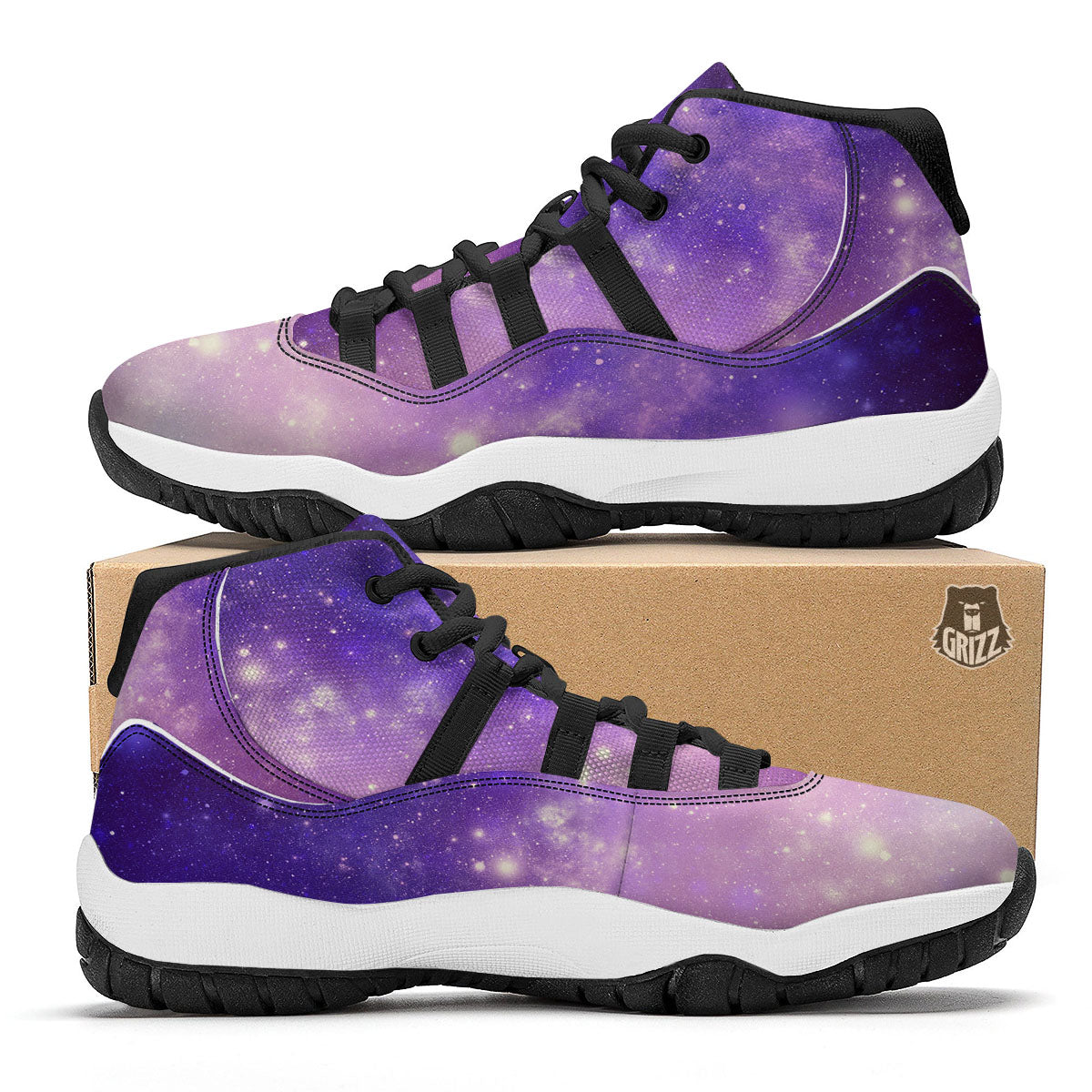 Galaxy Space Purple Stardust Cloud Print Black Bball Shoes-grizzshop