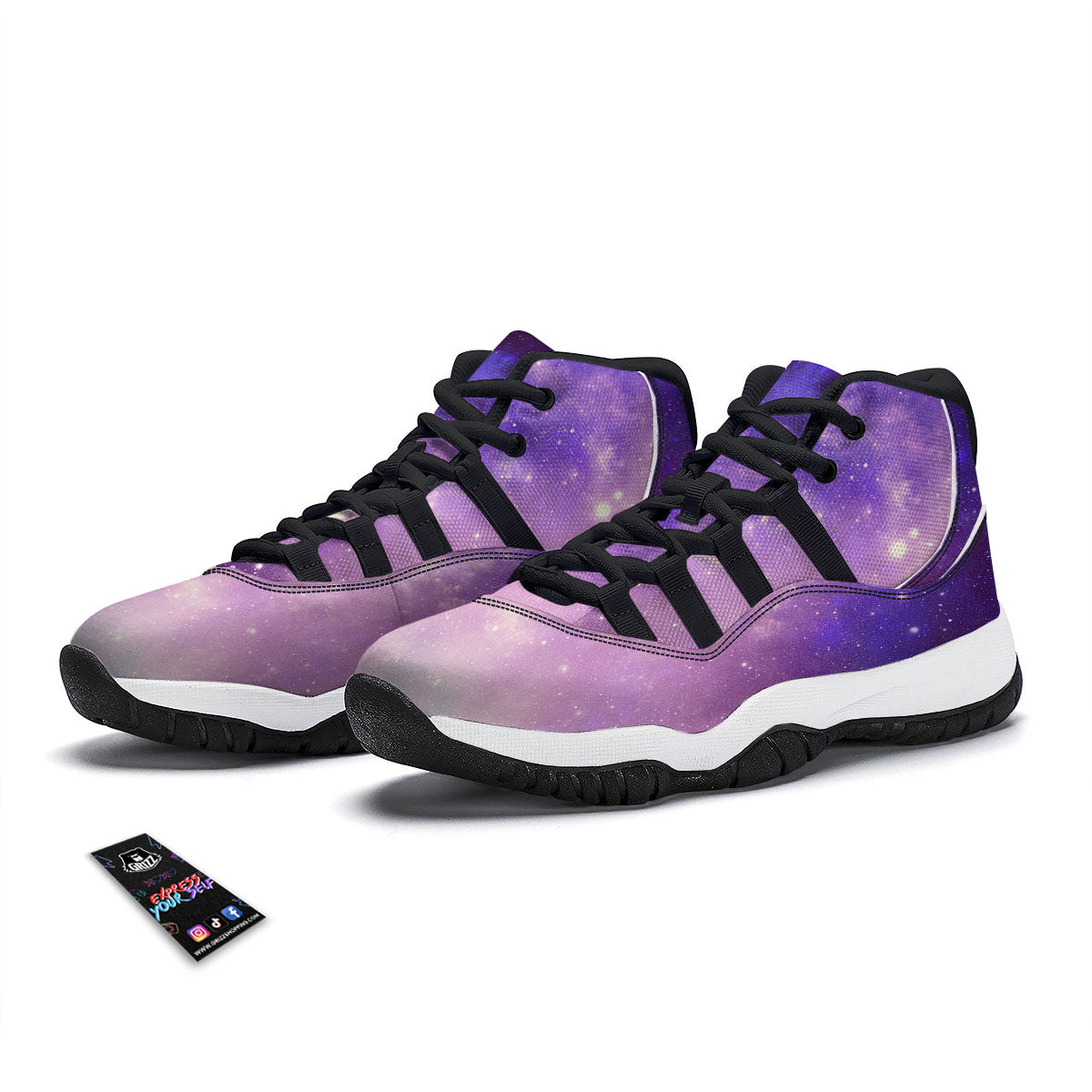 Galaxy Space Purple Stardust Cloud Print Black Bball Shoes-grizzshop