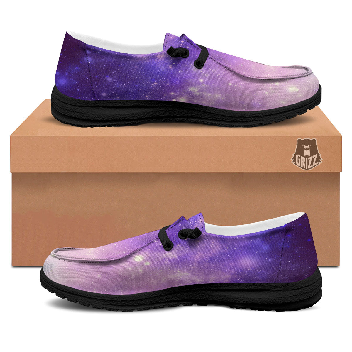 Galaxy Space Purple Stardust Cloud Print Black Loafers-grizzshop