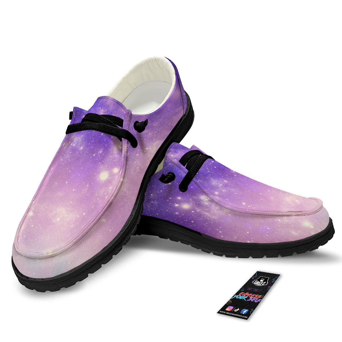 Galaxy Space Purple Stardust Cloud Print Black Loafers-grizzshop