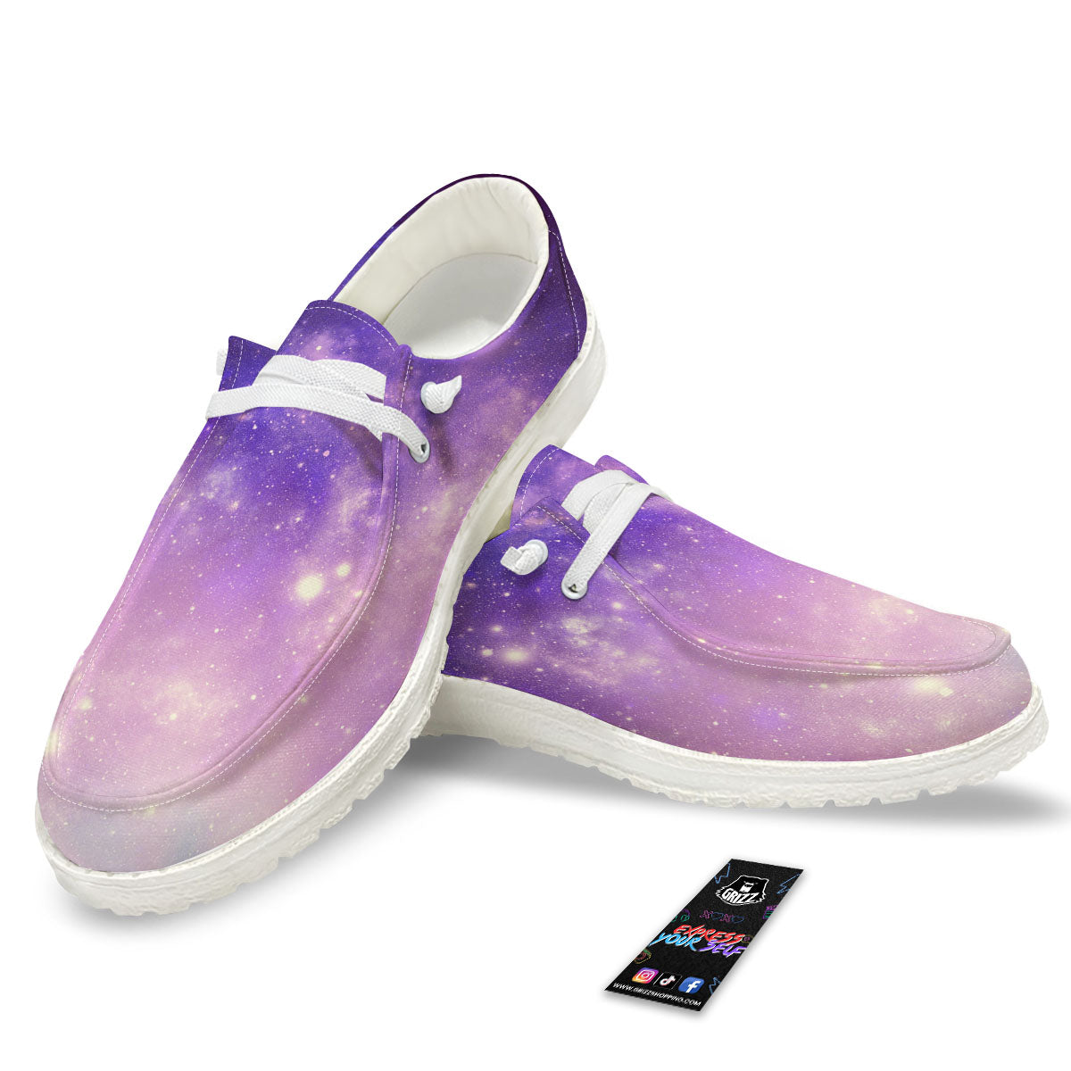 Galaxy Space Purple Stardust Cloud Print Black Loafers-grizzshop