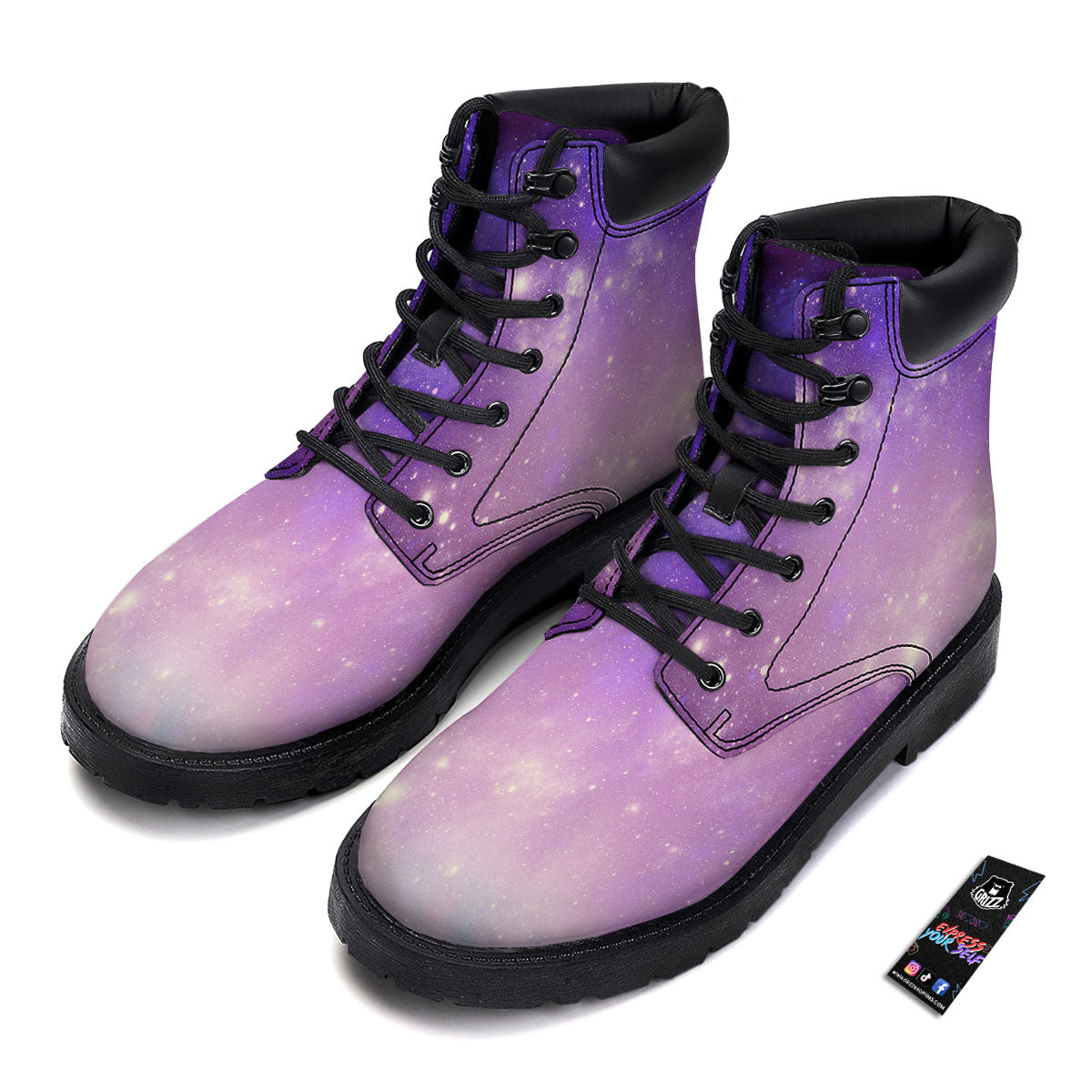 Galaxy Space Purple Stardust Cloud Print Boots-grizzshop