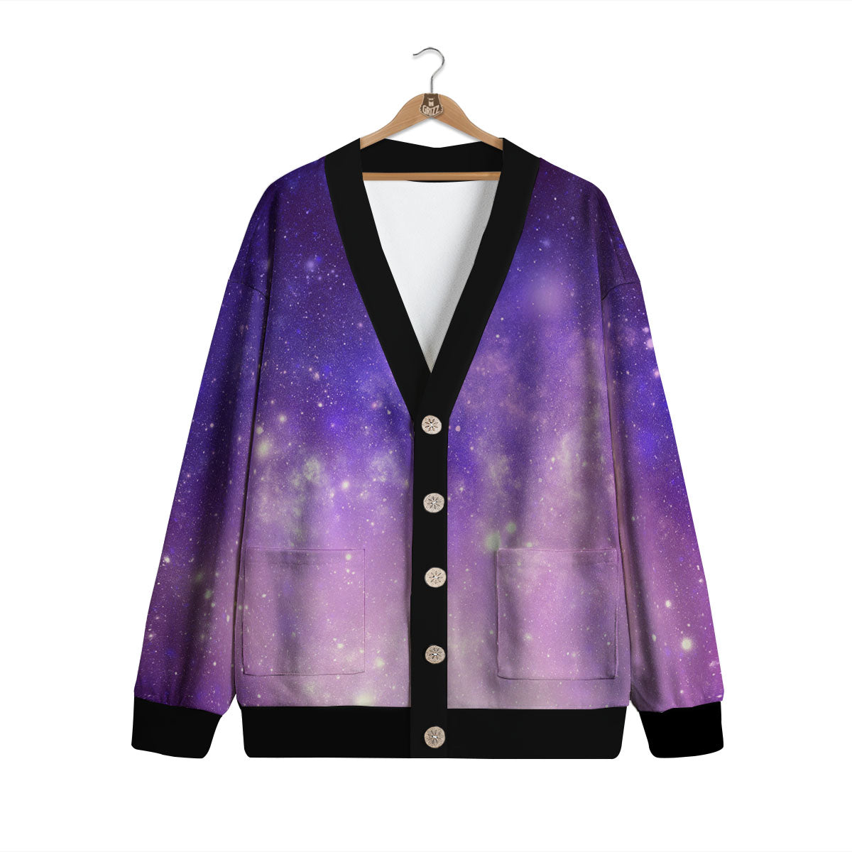 Galaxy Space Purple Stardust Cloud Print Cardigan-grizzshop