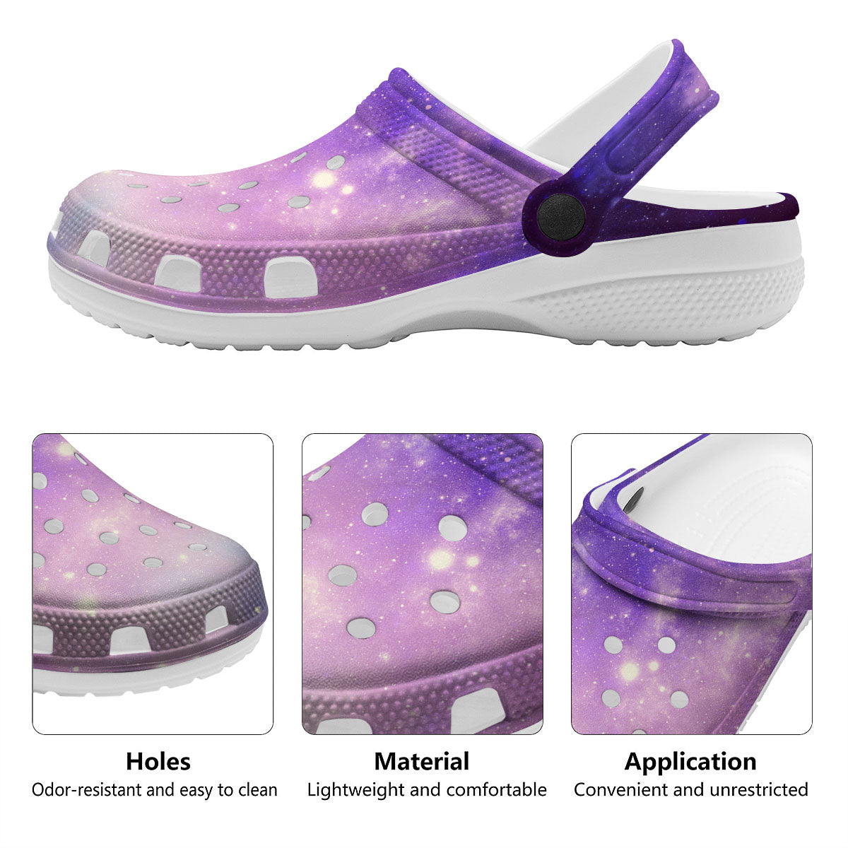 Galaxy Space Purple Stardust Cloud Print Clog-grizzshop
