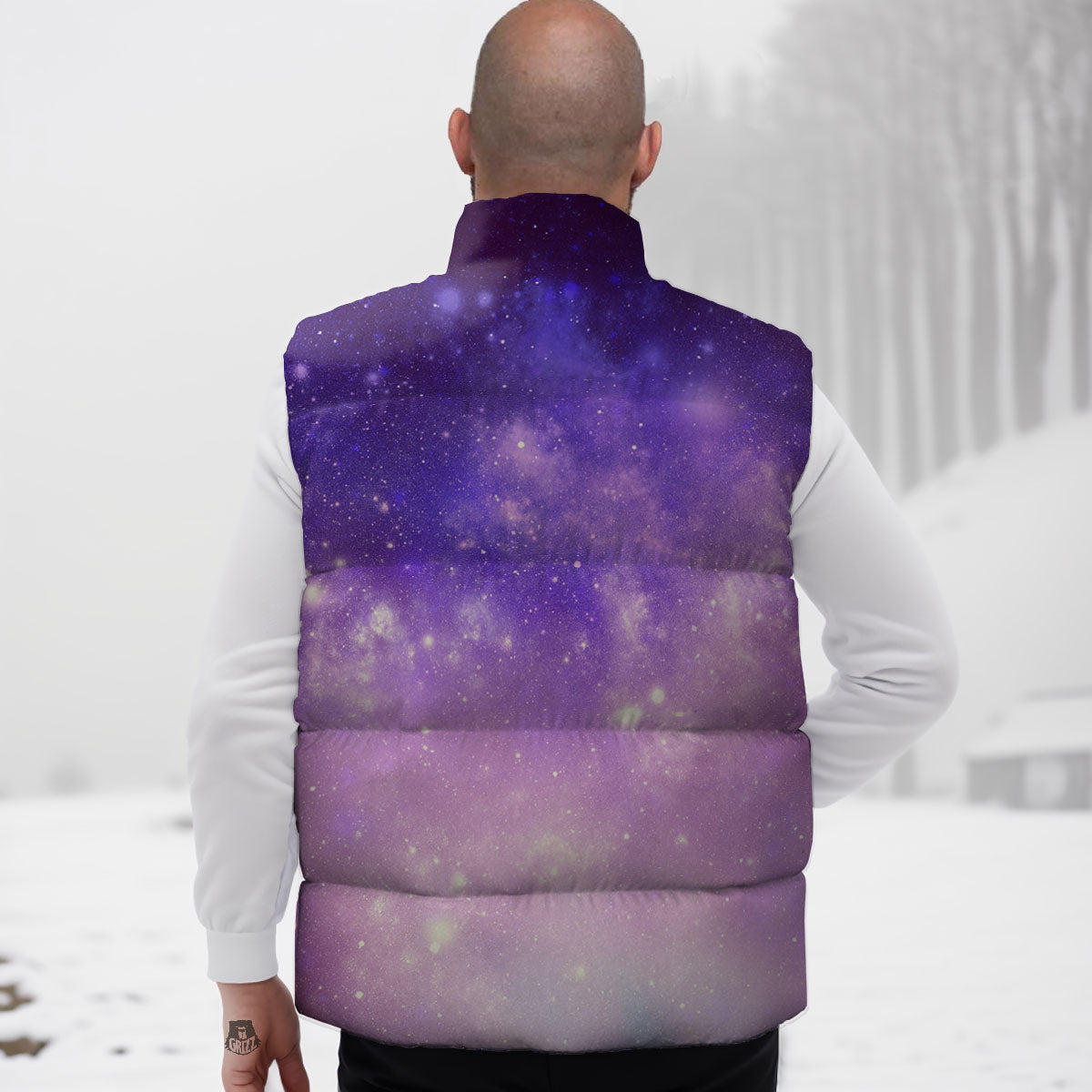 Galaxy Space Purple Stardust Cloud Print Down Vest