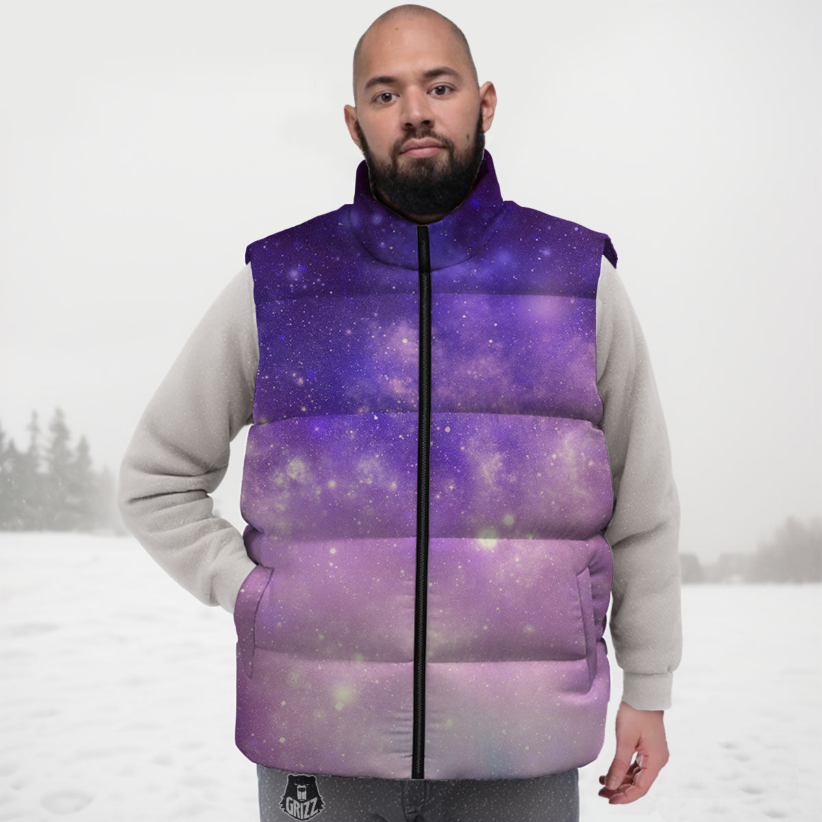 Galaxy Space Purple Stardust Cloud Print Down Vest