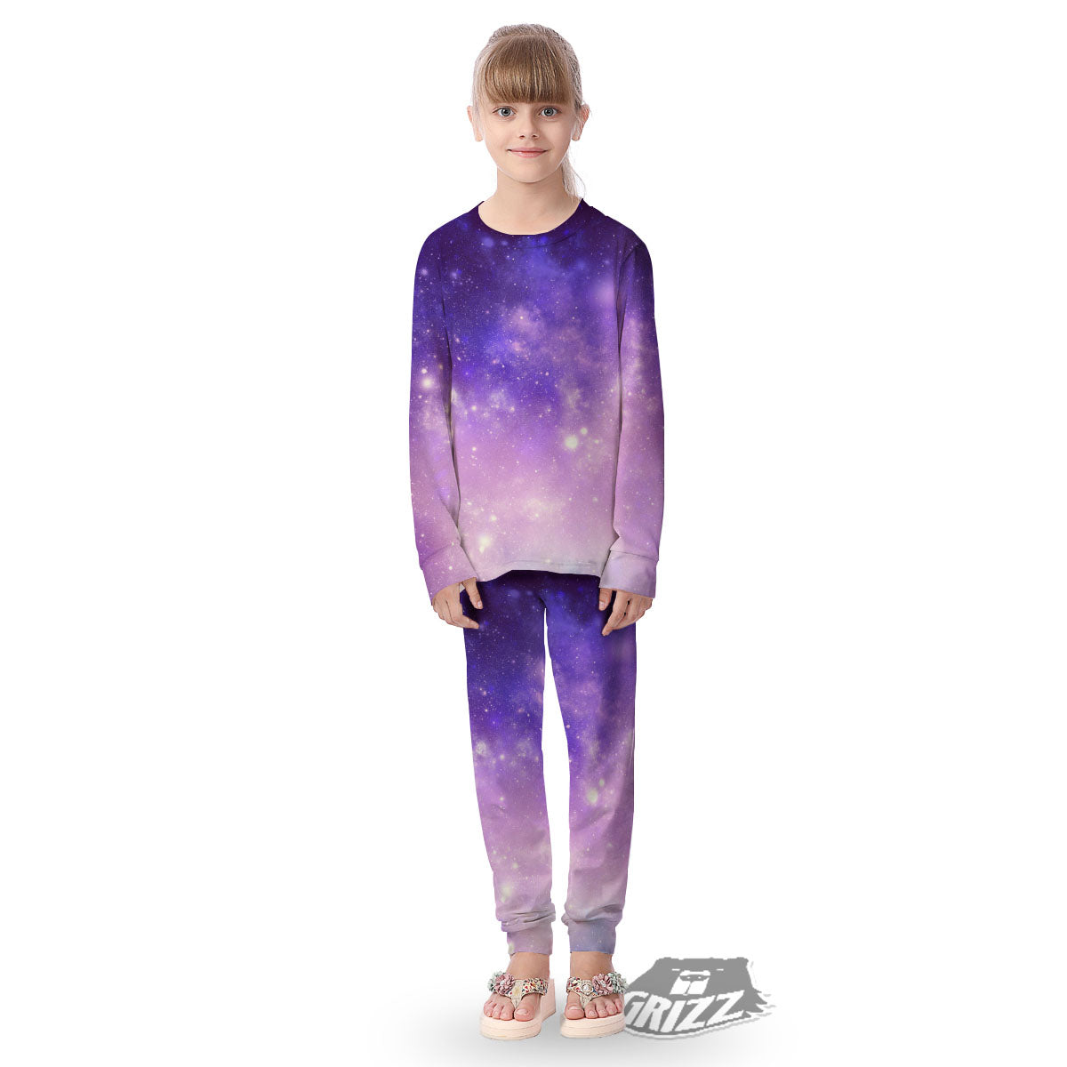 Galaxy Space Purple Stardust Cloud Print Kid's Pajamas-grizzshop