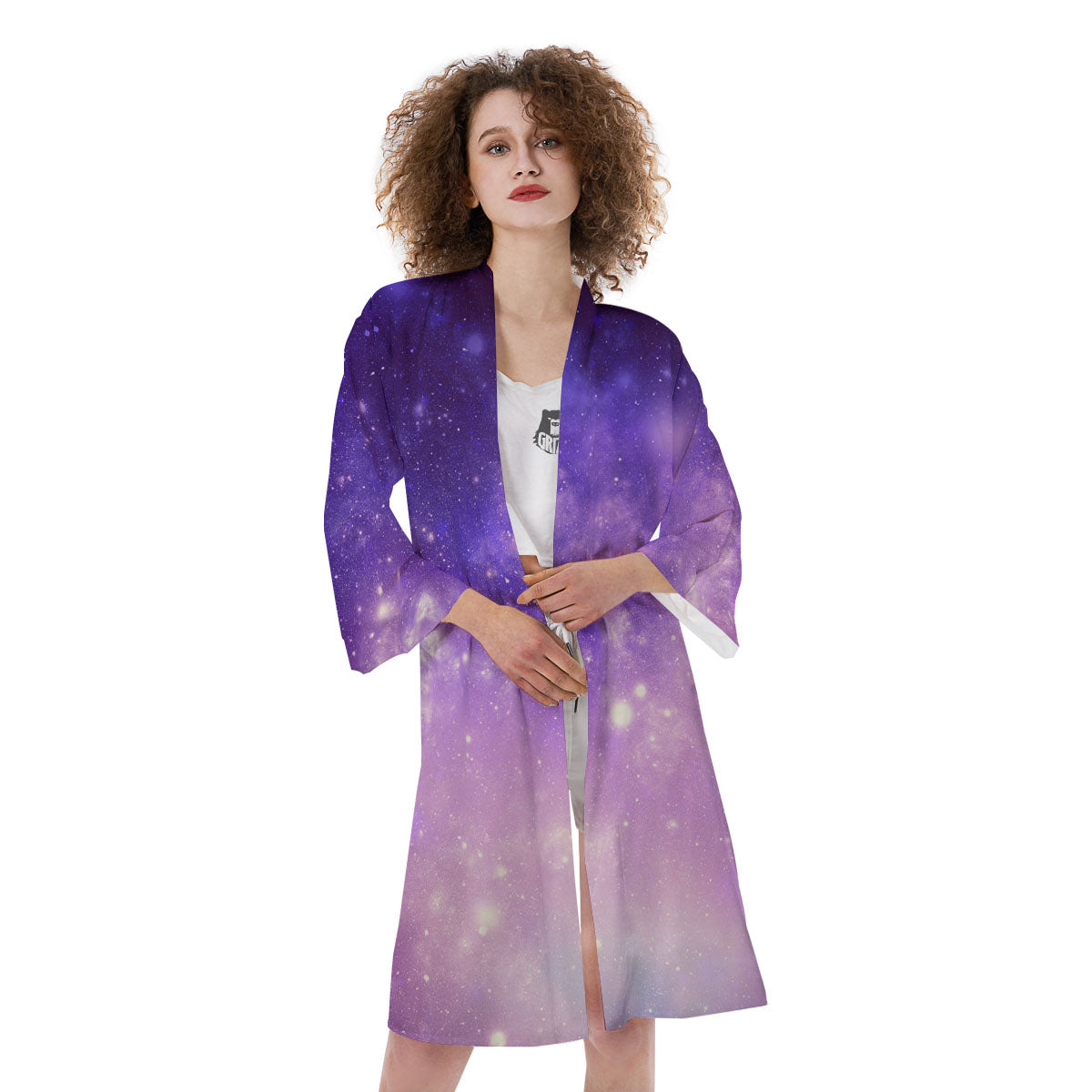 Galaxy Space Purple Stardust Cloud Print Kimono-grizzshop