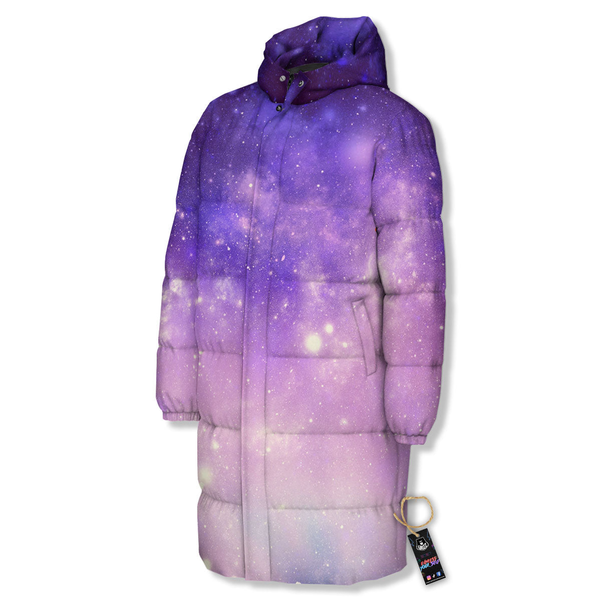Galaxy Space Purple Stardust Cloud Print Long Down Jacket-grizzshop