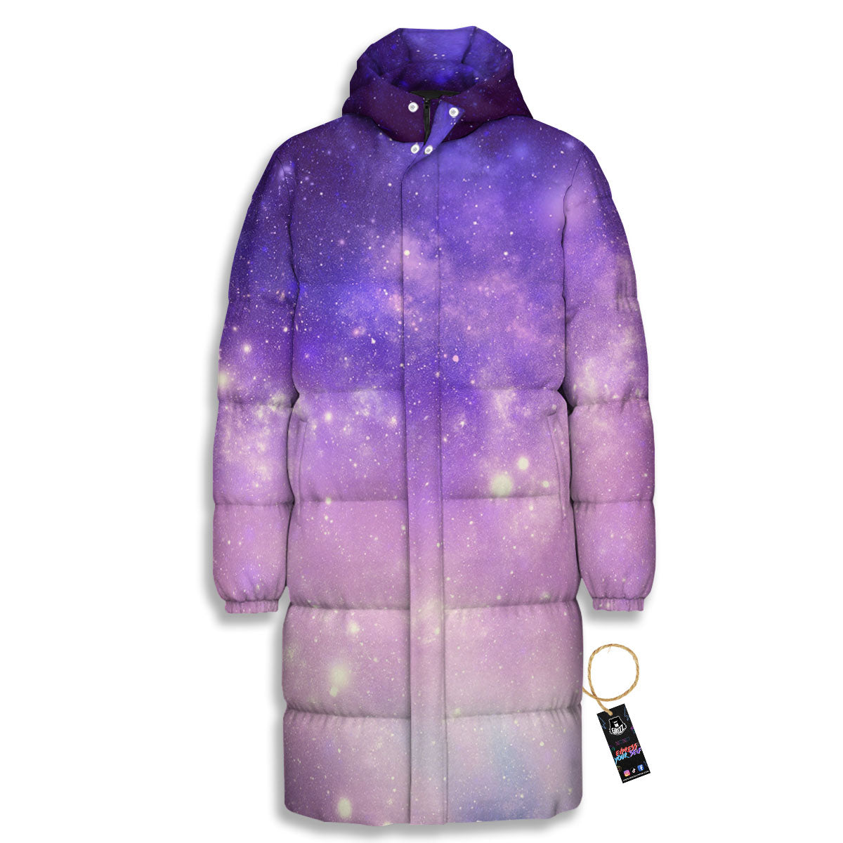 Galaxy Space Purple Stardust Cloud Print Long Down Jacket-grizzshop