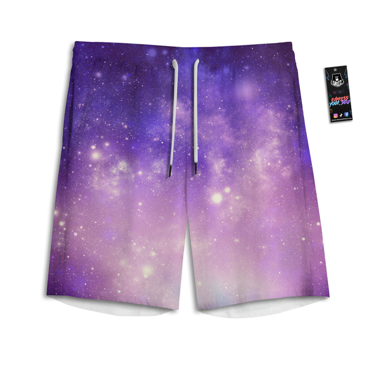 Galaxy Space Purple Stardust Cloud Print Men's Athletic Shorts
