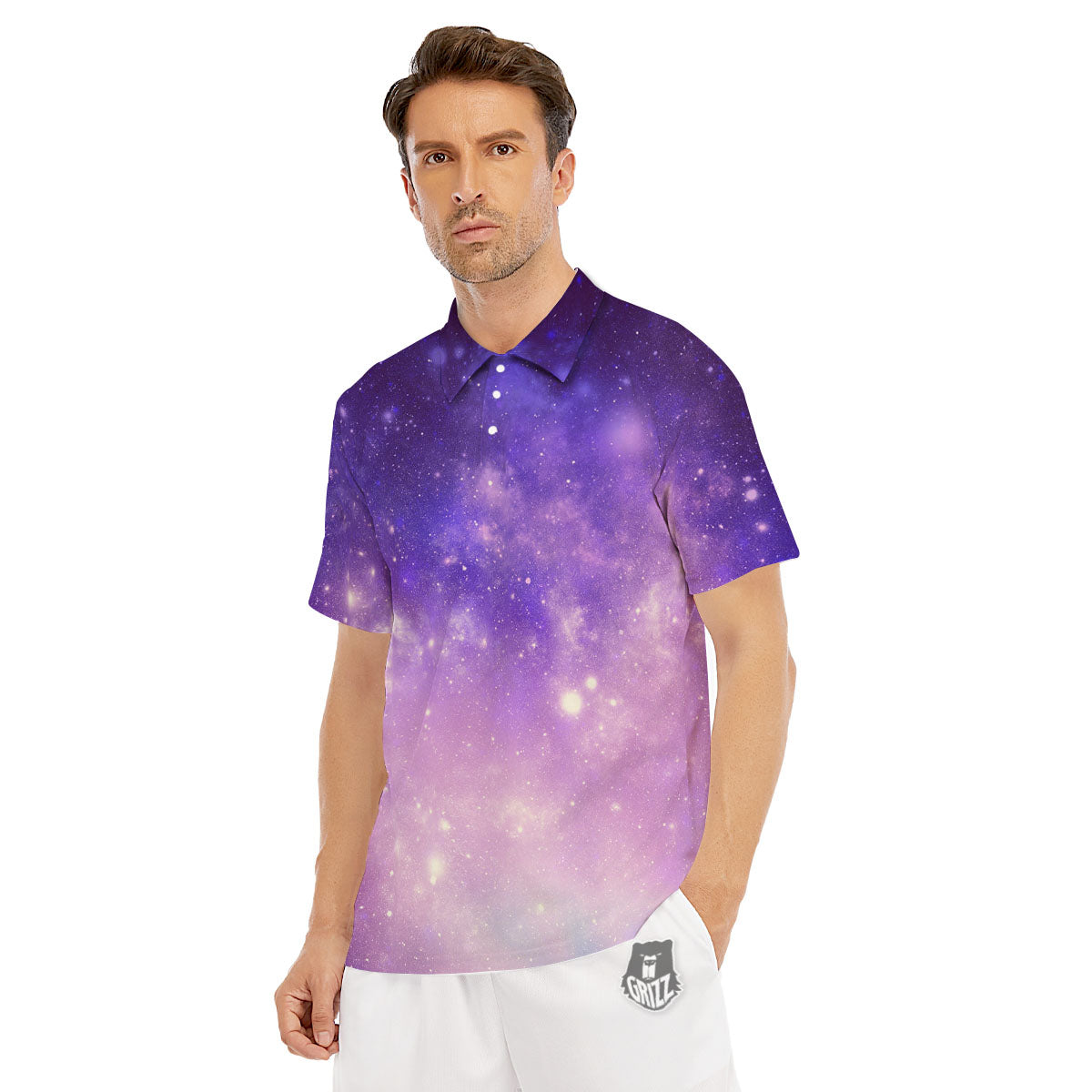 Galaxy Space Purple Stardust Cloud Print Men's Golf Shirts-grizzshop