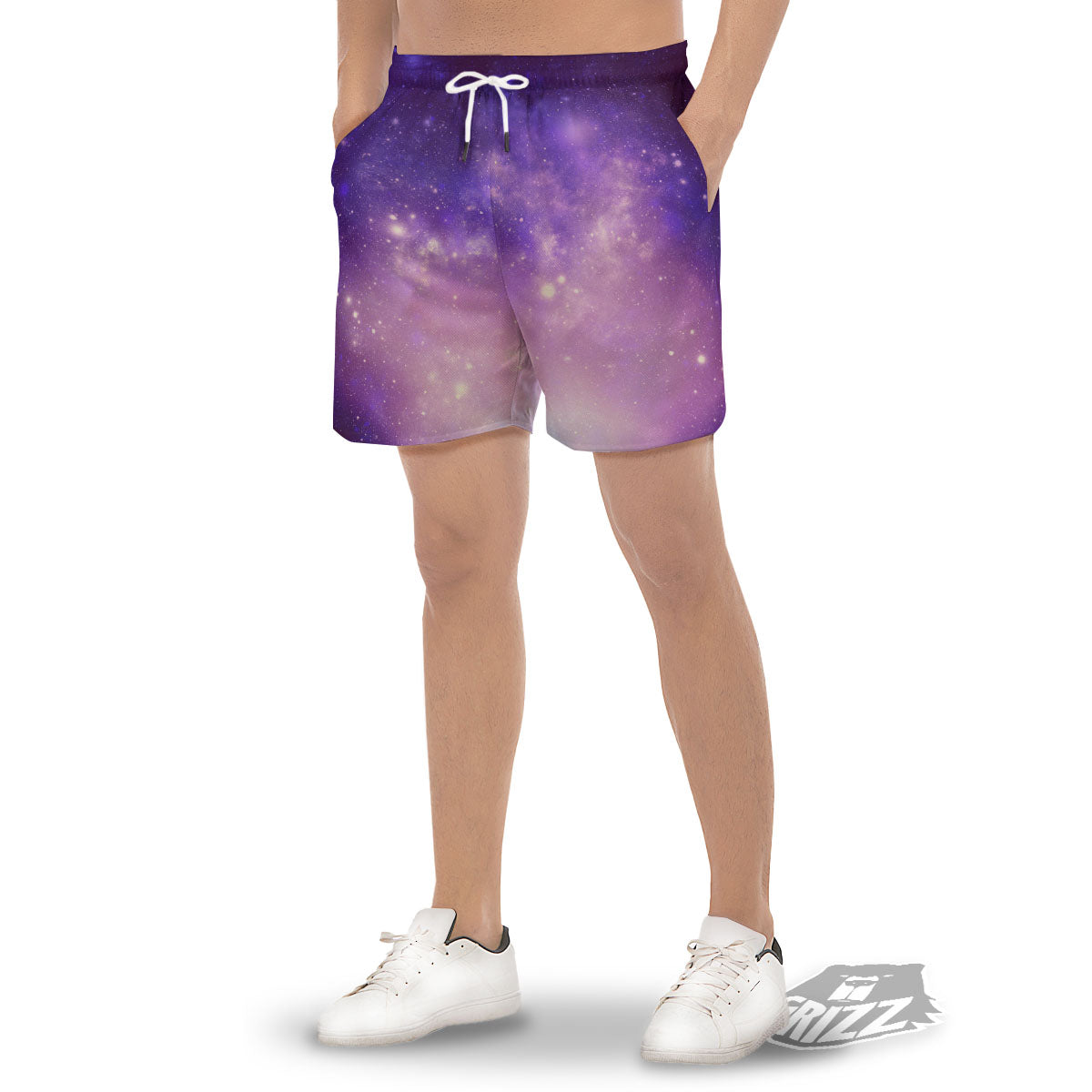 Galaxy Space Purple Stardust Cloud Print Men's Gym Shorts-grizzshop