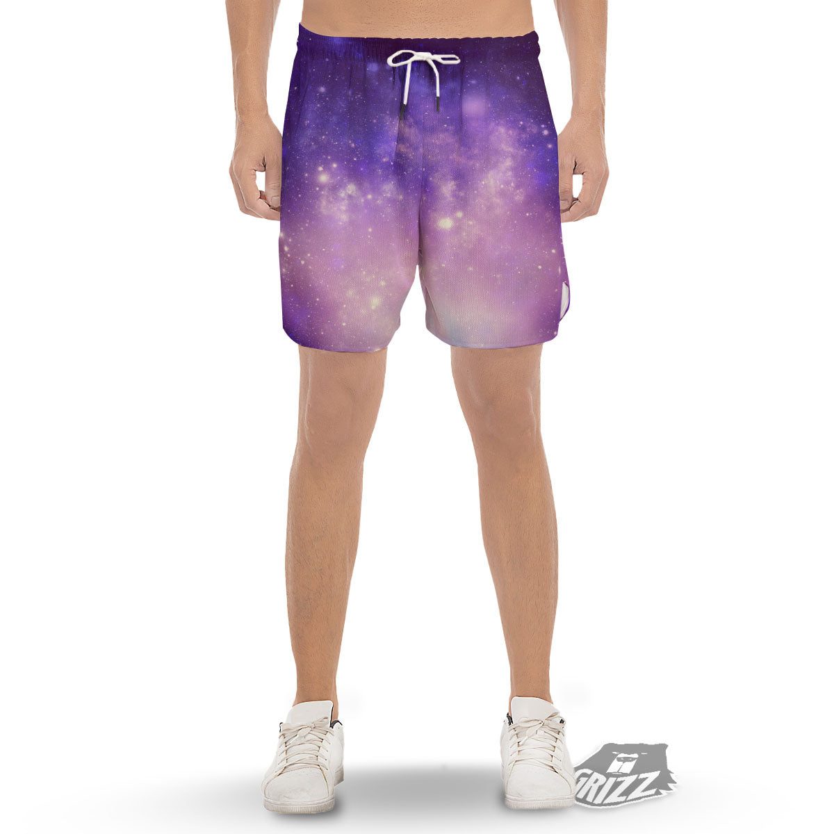 Galaxy Space Purple Stardust Cloud Print Men's Gym Shorts-grizzshop