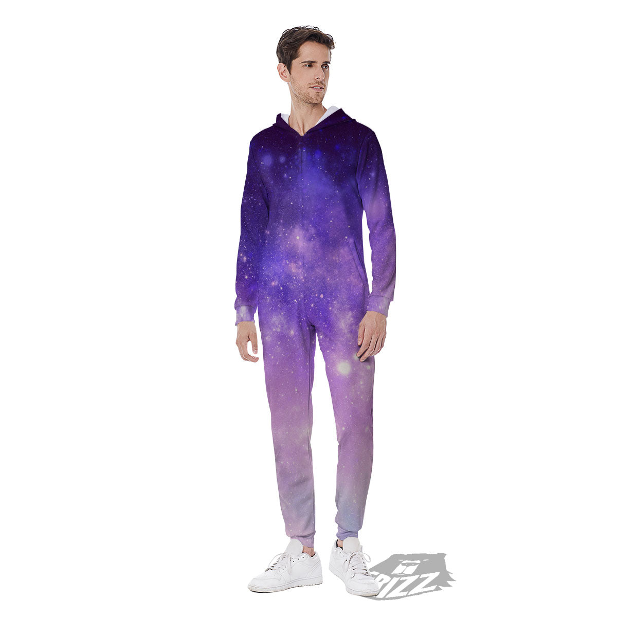 Galaxy Space Purple Stardust Cloud Print Men's Jumpsuit-grizzshop