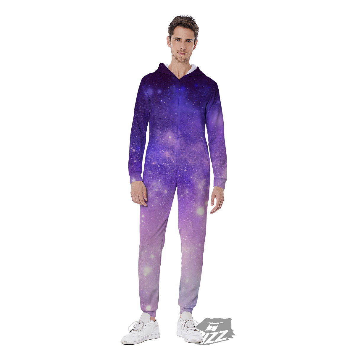 Galaxy Space Purple Stardust Cloud Print Men's Jumpsuit-grizzshop
