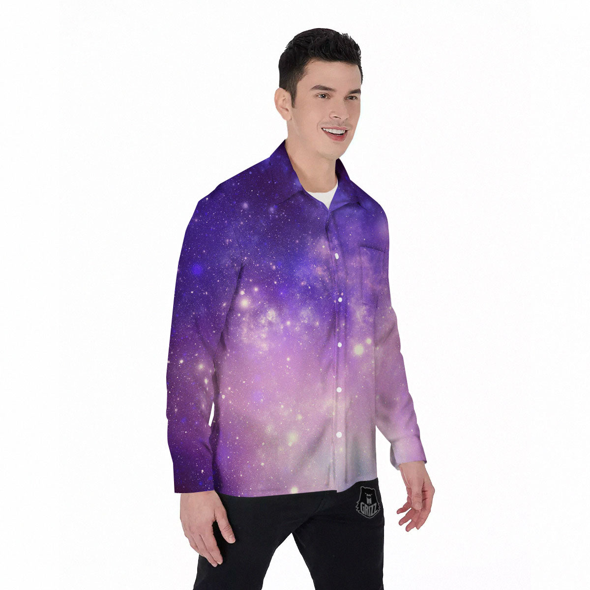 Galaxy Space Purple Stardust Cloud Print Men's Long Sleeve Shirts-grizzshop
