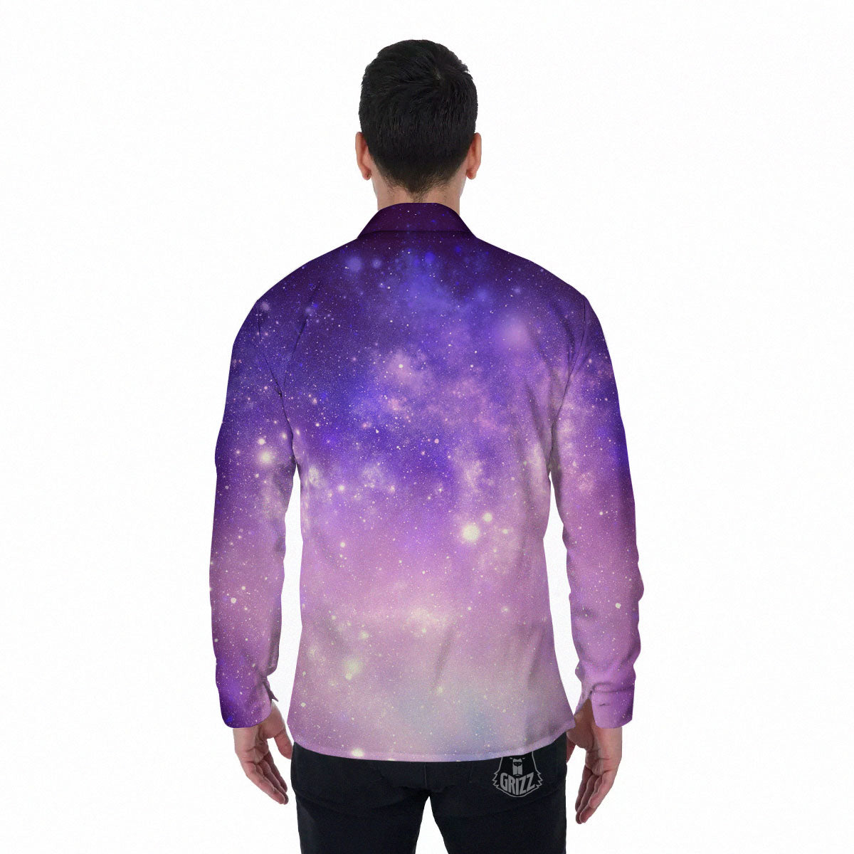 Galaxy Space Purple Stardust Cloud Print Men's Long Sleeve Shirts-grizzshop