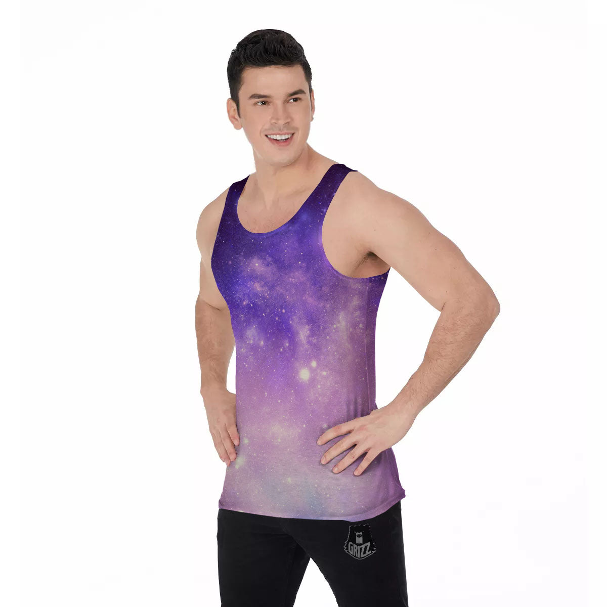 Galaxy Space Purple Stardust Cloud Print Men's Tank Top-grizzshop