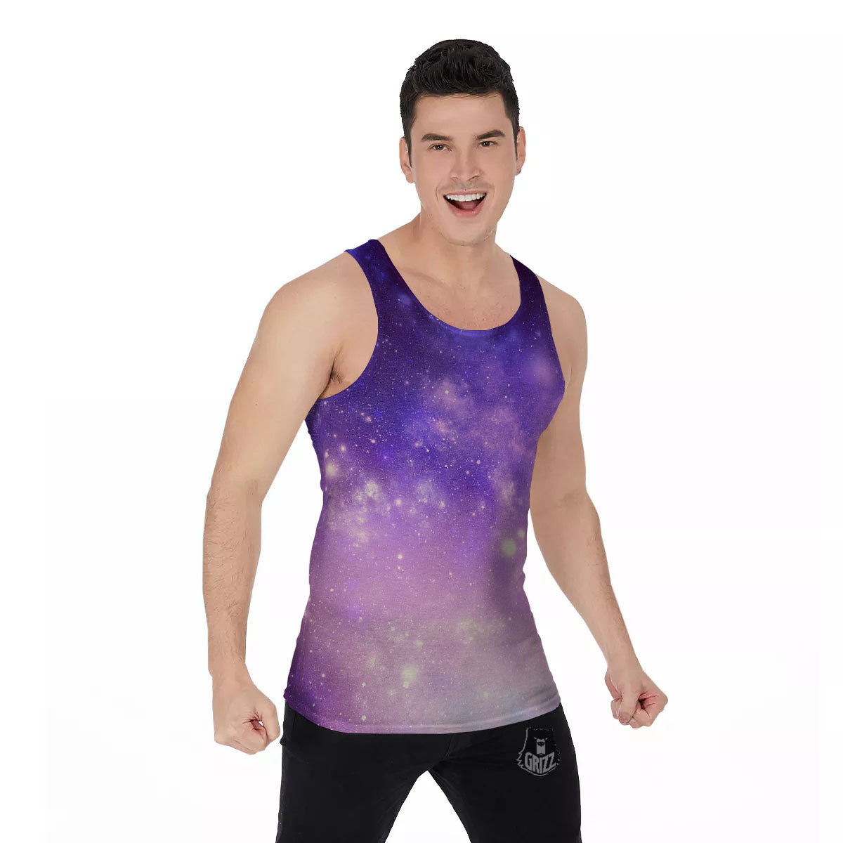 Galaxy Space Purple Stardust Cloud Print Men's Tank Top-grizzshop