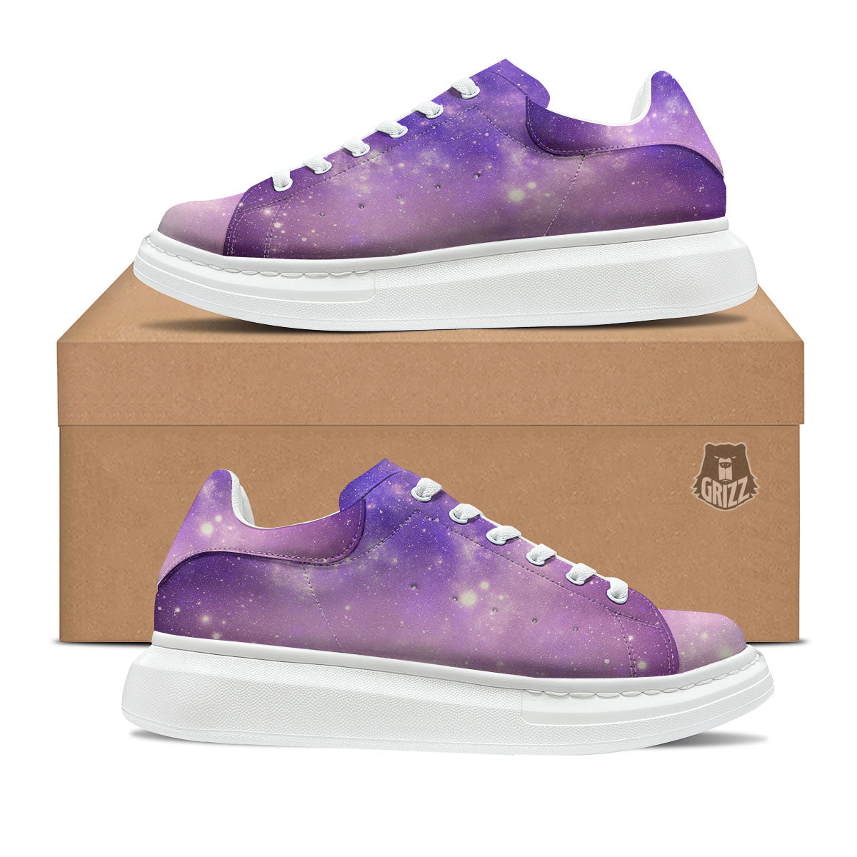 Galaxy Space Purple Stardust Cloud Print Platform Shoes-grizzshop