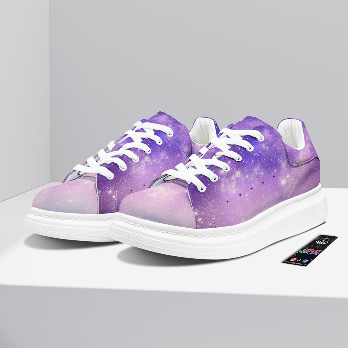 Galaxy Space Purple Stardust Cloud Print Platform Shoes-grizzshop