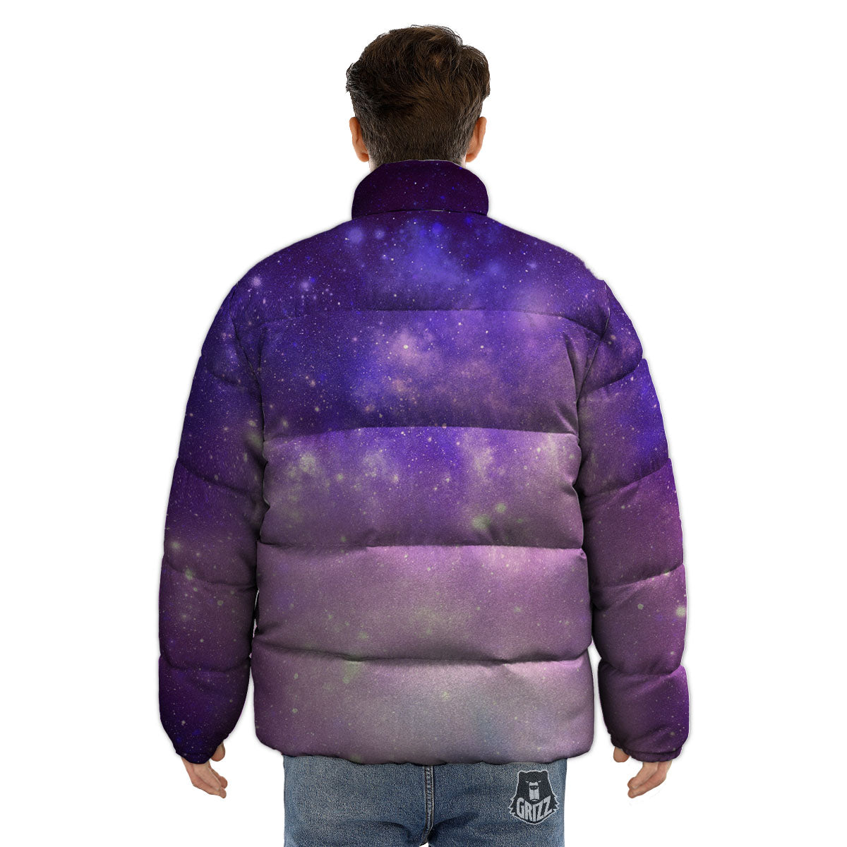 Galaxy Space Purple Stardust Cloud Print Puffer Jacket-grizzshop