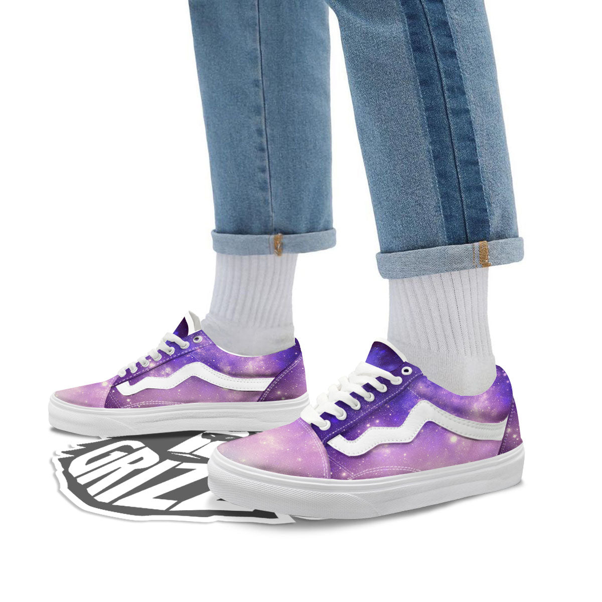 Galaxy Space Purple Stardust Cloud Print Skate Shoes-grizzshop