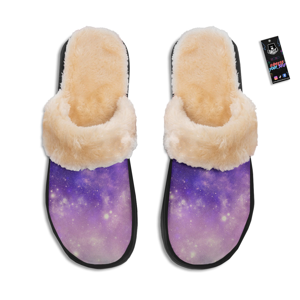 Galaxy Space Purple Stardust Cloud Print Slippers-grizzshop