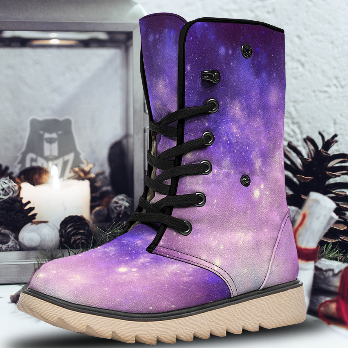 Galaxy Space Purple Stardust Cloud Print Snow Boots-grizzshop