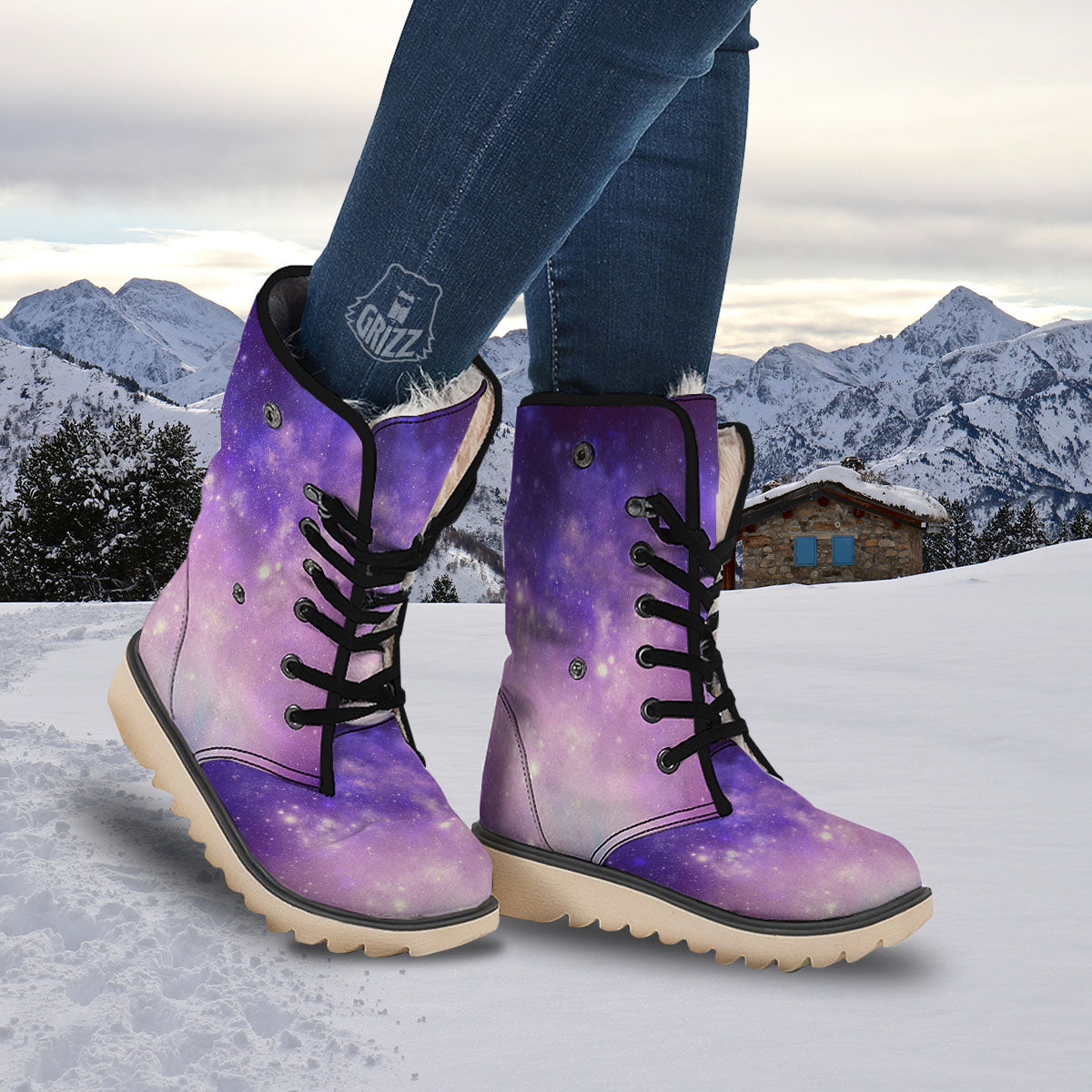 Galaxy Space Purple Stardust Cloud Print Snow Boots-grizzshop