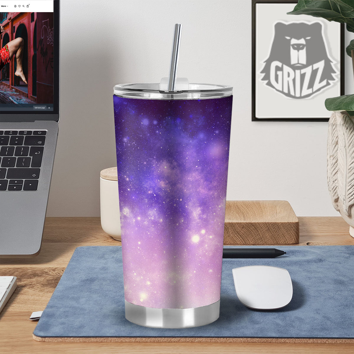 Galaxy Space Purple Stardust Cloud Print Tumbler-grizzshop