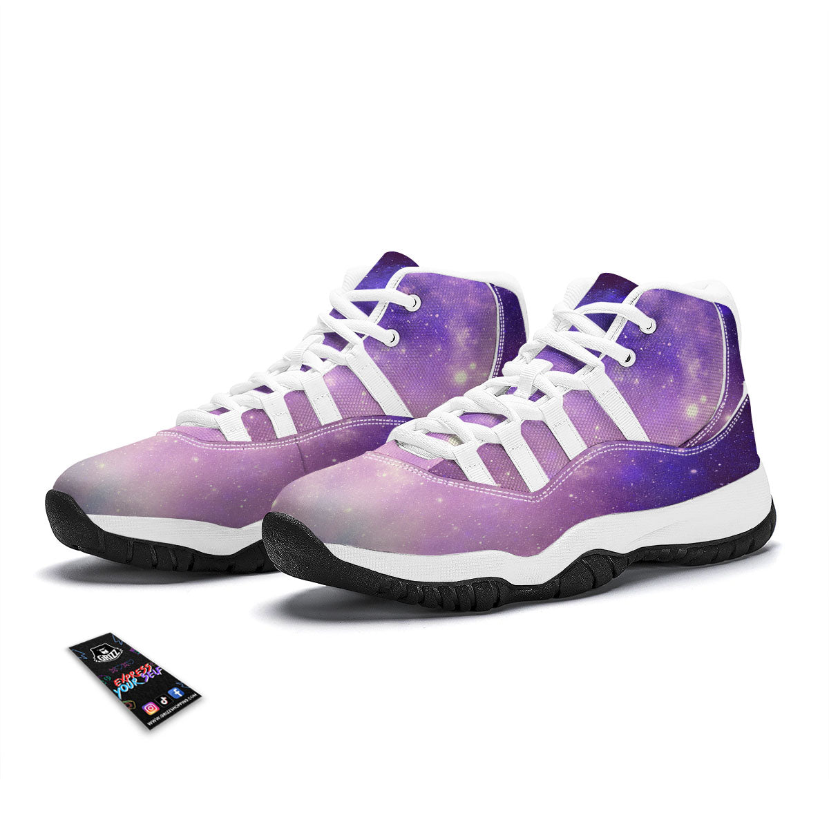Galaxy Space Purple Stardust Cloud Print White Bball Shoes-grizzshop