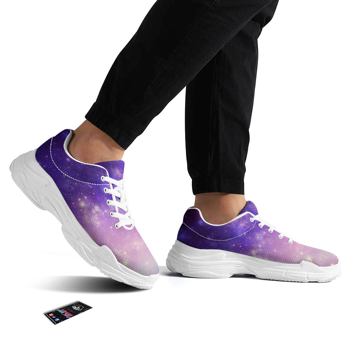 Galaxy Space Purple Stardust Cloud Print White Chunky Shoes-grizzshop