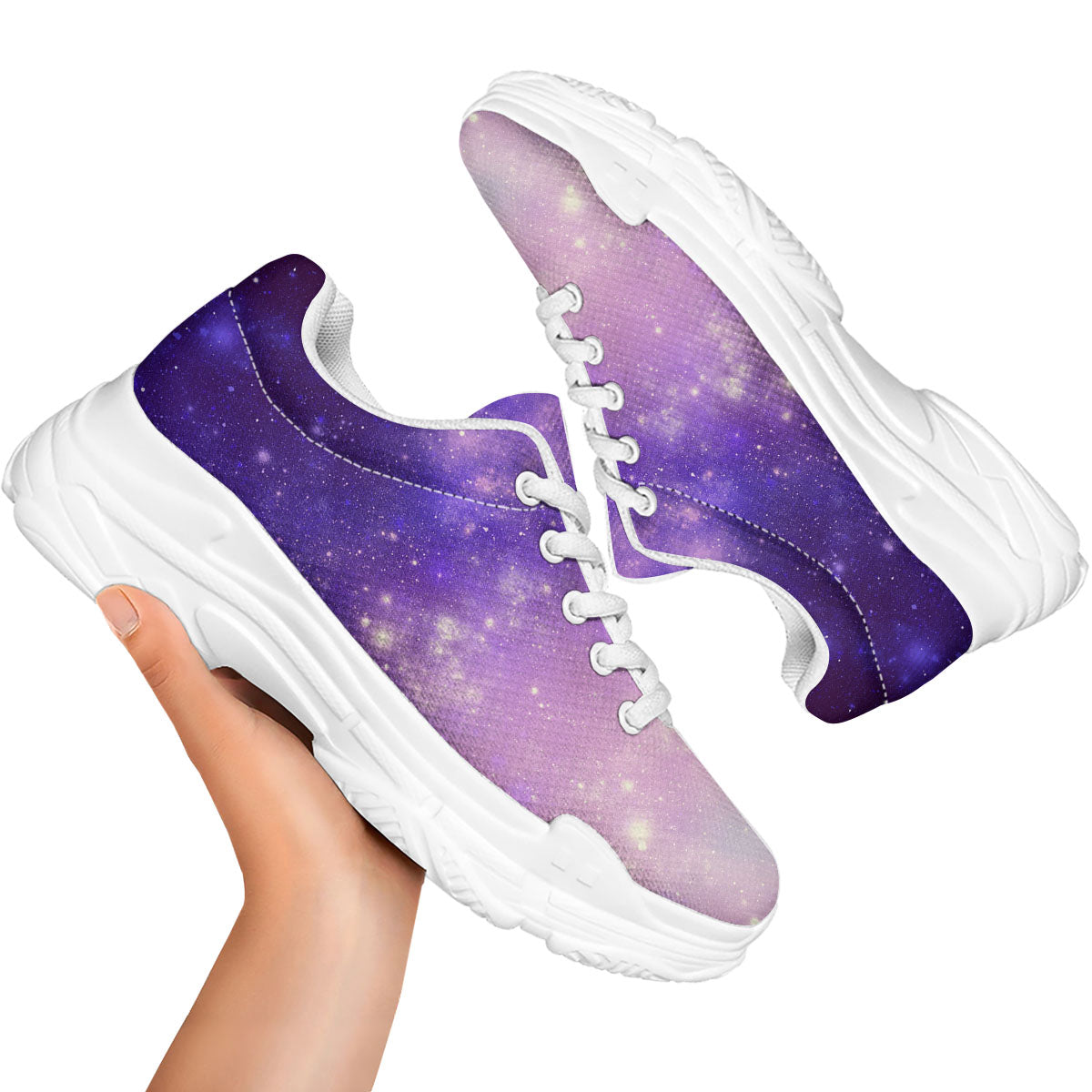 Galaxy Space Purple Stardust Cloud Print White Chunky Shoes-grizzshop