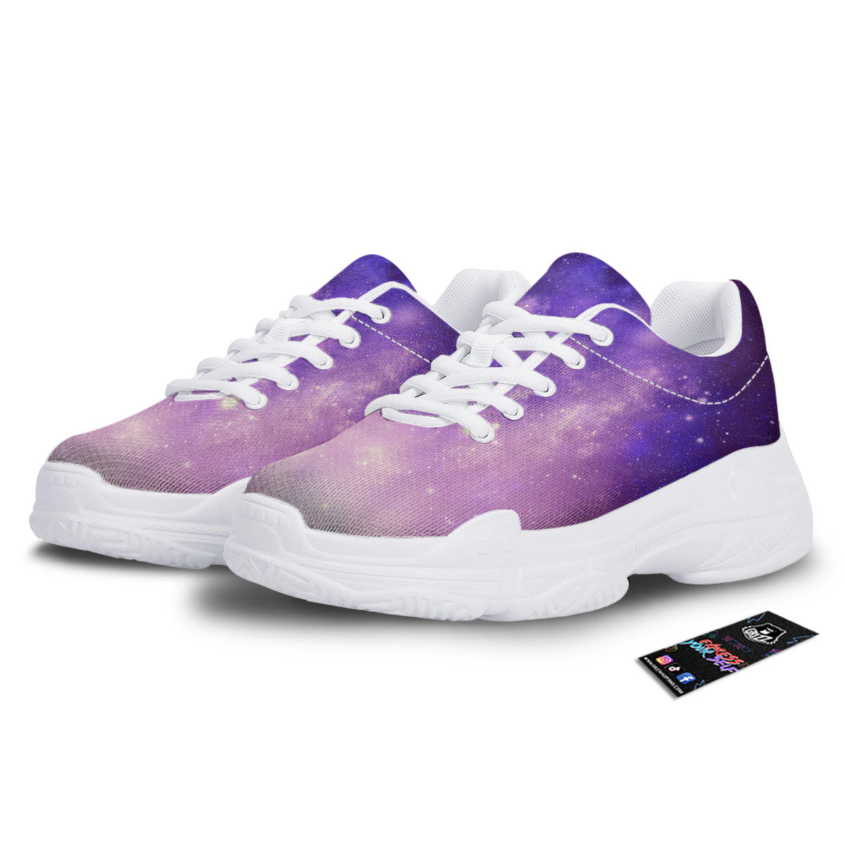 Galaxy Space Purple Stardust Cloud Print White Chunky Shoes-grizzshop