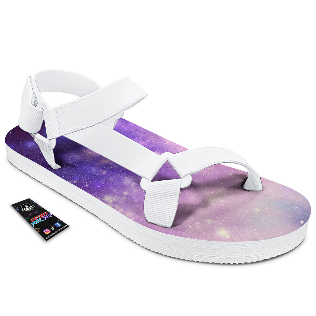 Galaxy Space Purple Stardust Cloud Print White Open Toe Sandals-grizzshop