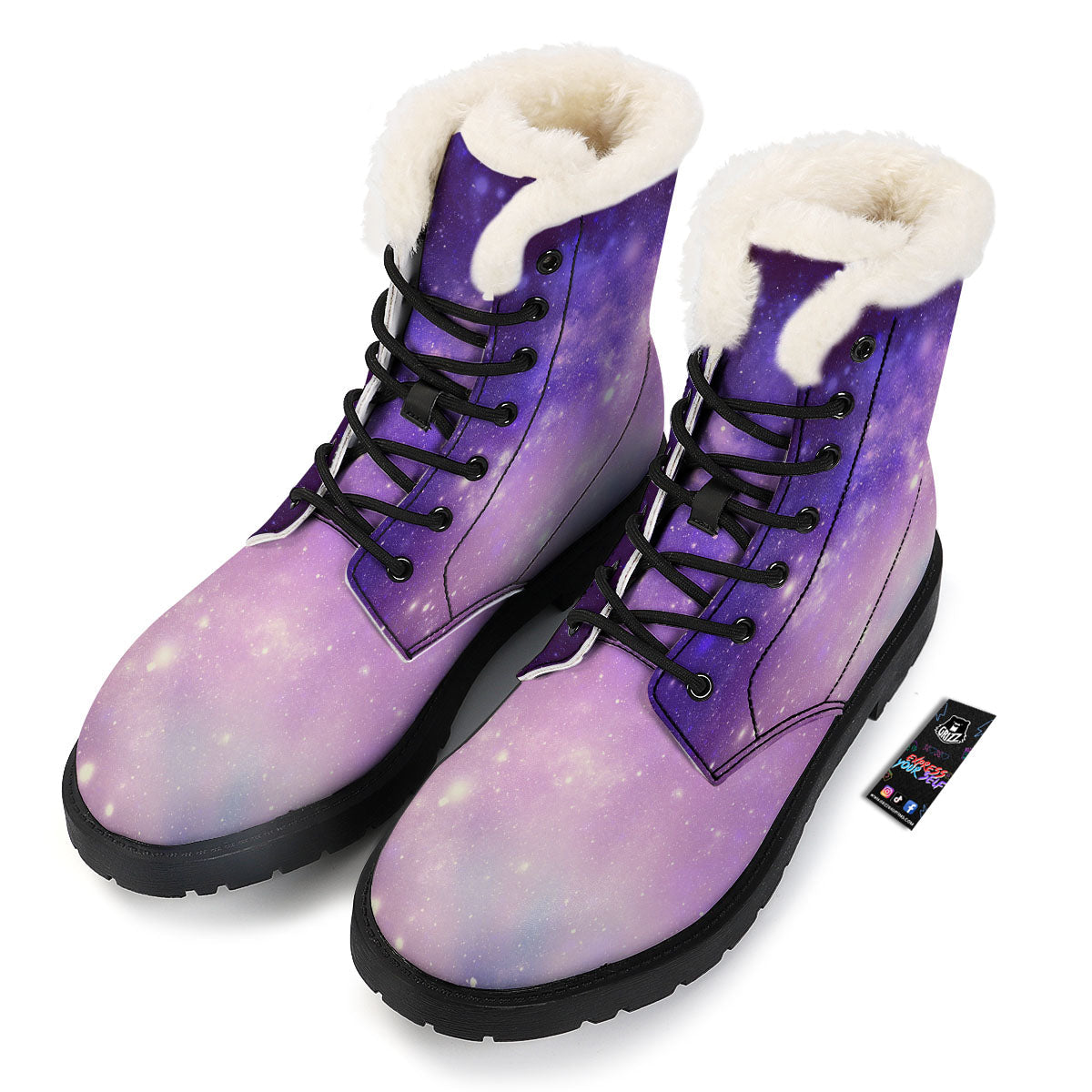 Galaxy Space Purple Stardust Cloud Print Winter Boots-grizzshop