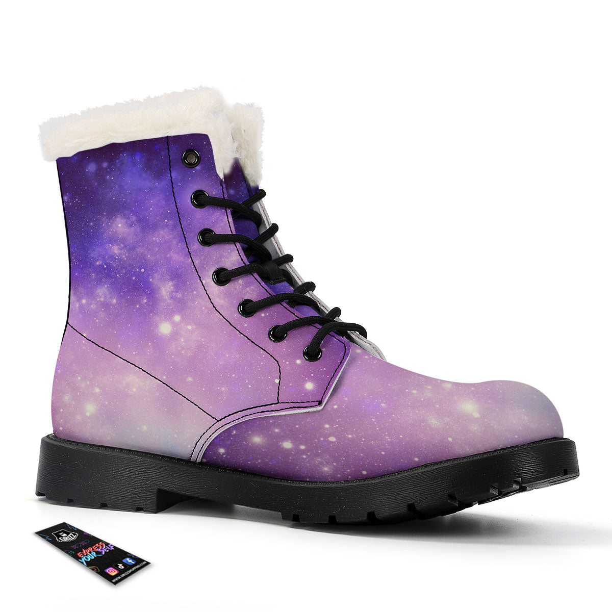 Galaxy Space Purple Stardust Cloud Print Winter Boots-grizzshop
