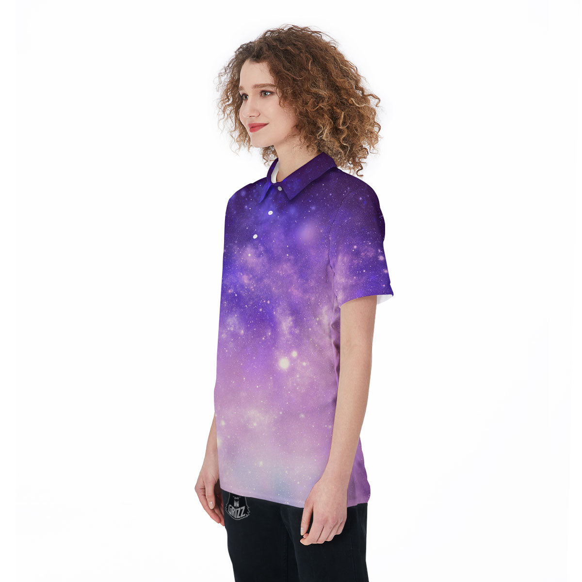 Galaxy Space Purple Stardust Cloud Print Women's Golf Shirts-grizzshop