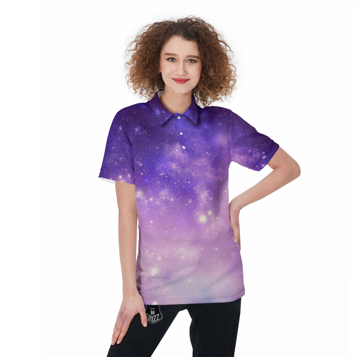 Galaxy Space Purple Stardust Cloud Print Women's Golf Shirts-grizzshop