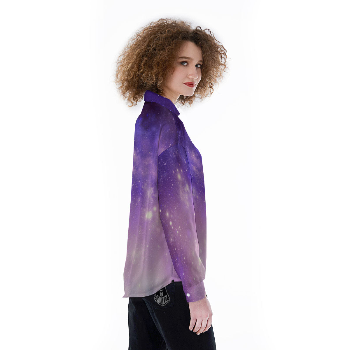 Galaxy Space Purple Stardust Cloud Print Women's Long Sleeve Shirts-grizzshop