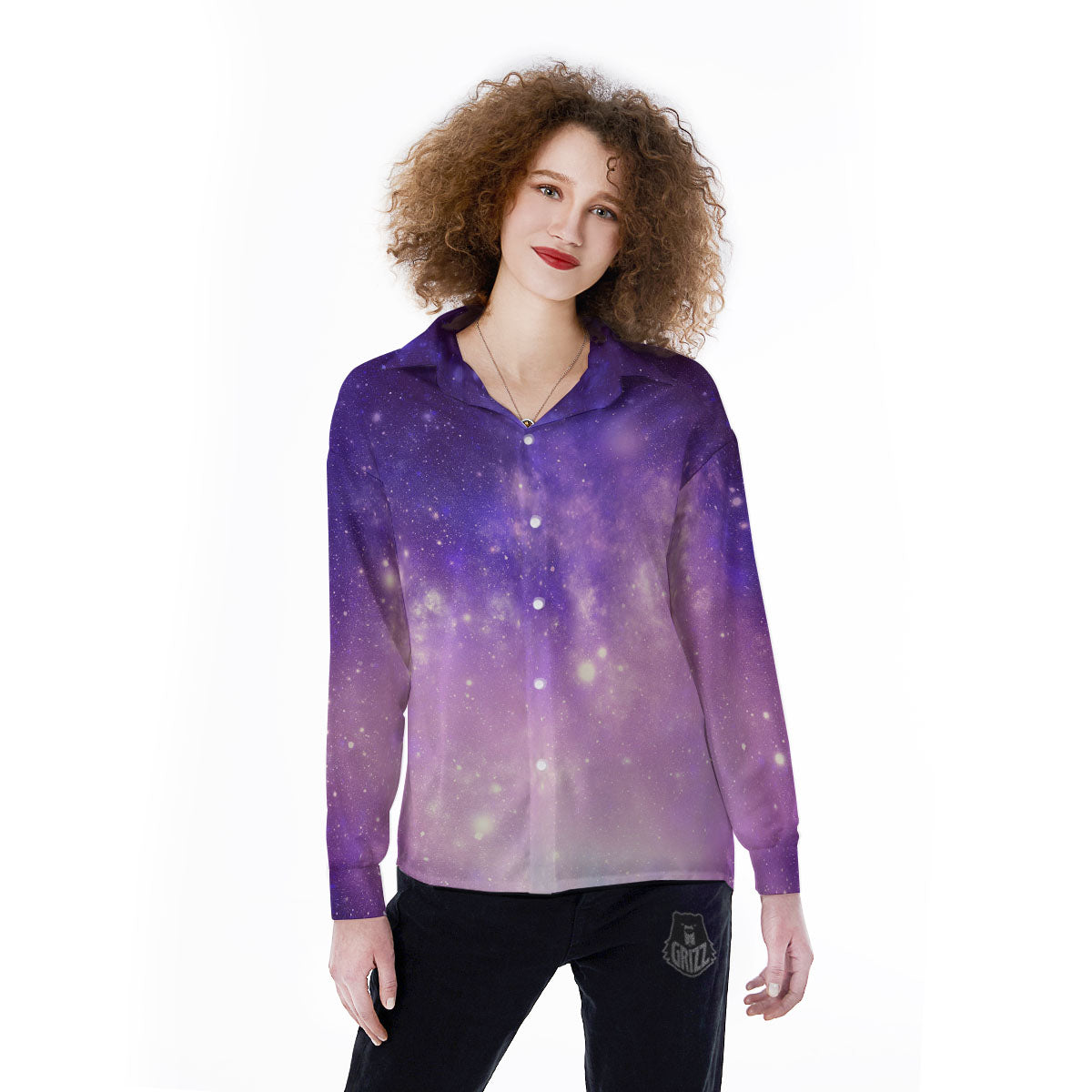 Galaxy Space Purple Stardust Cloud Print Women's Long Sleeve Shirts-grizzshop