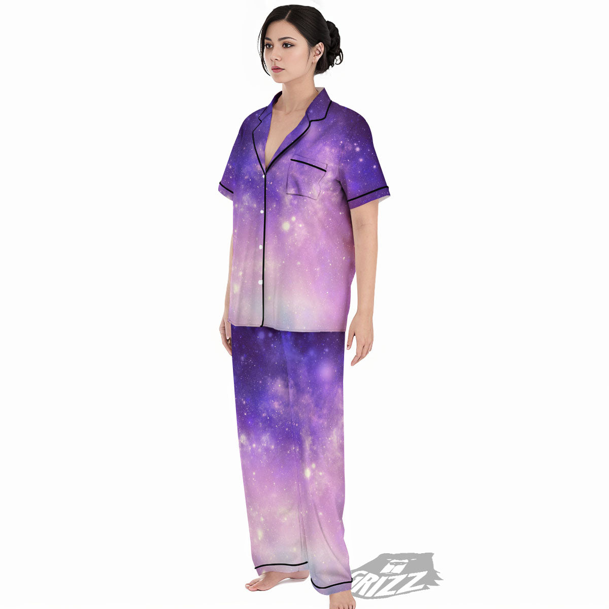 Galaxy Space Purple Stardust Cloud Print Women's Pajamas Set-grizzshop