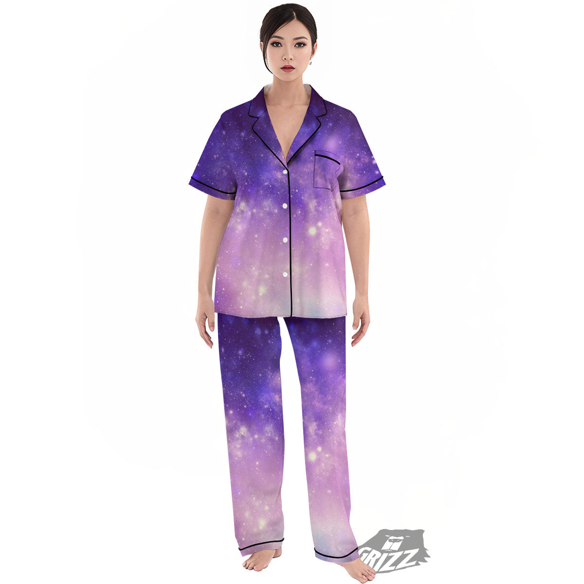 Galaxy Space Purple Stardust Cloud Print Women's Pajamas Set-grizzshop