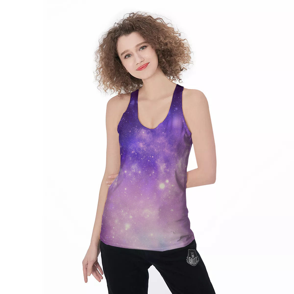 Galaxy Space Purple Stardust Cloud Print Women's Racerback Tank Top-grizzshop