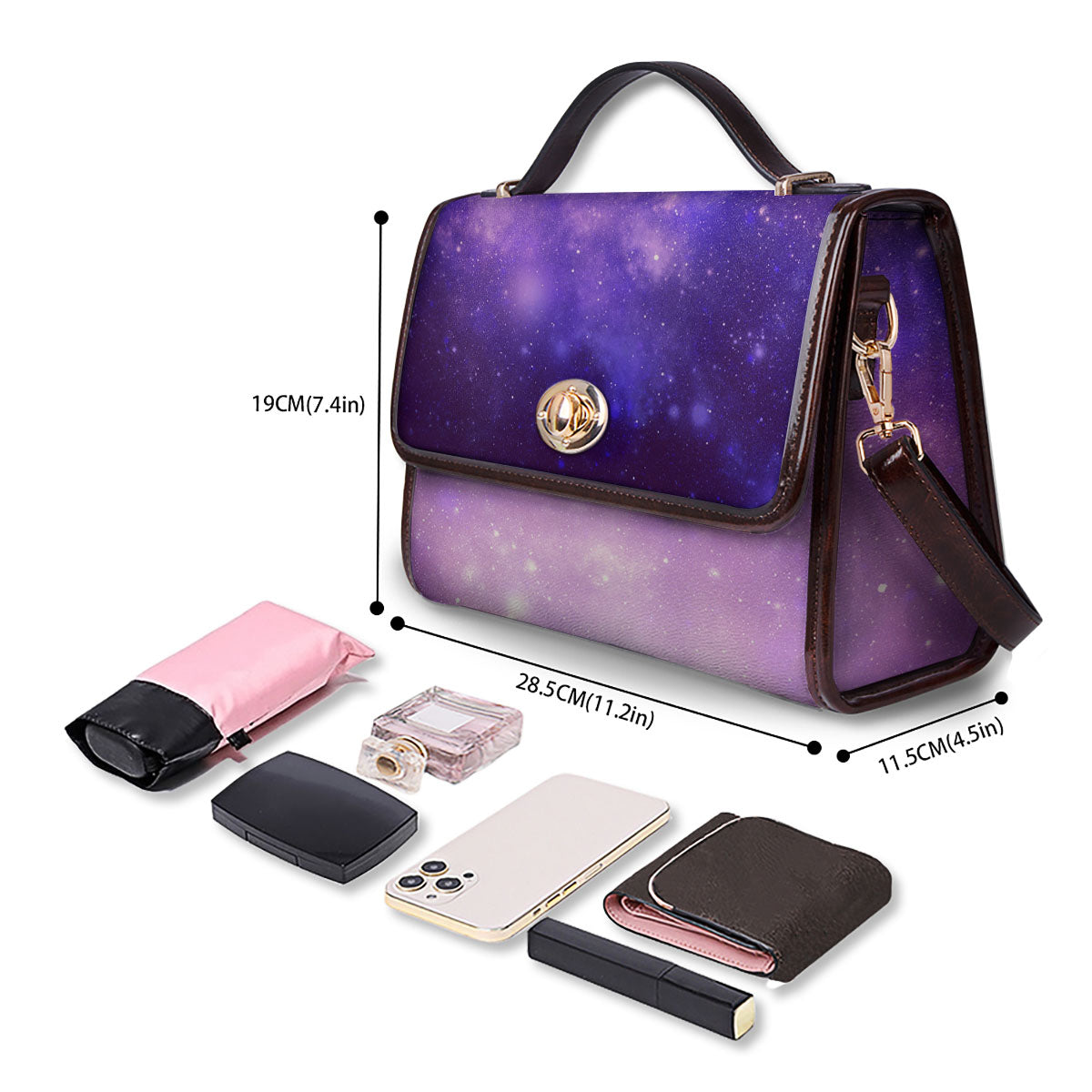 Galaxy Space Purple Stardust Cloud Print Women's Satchel Bag