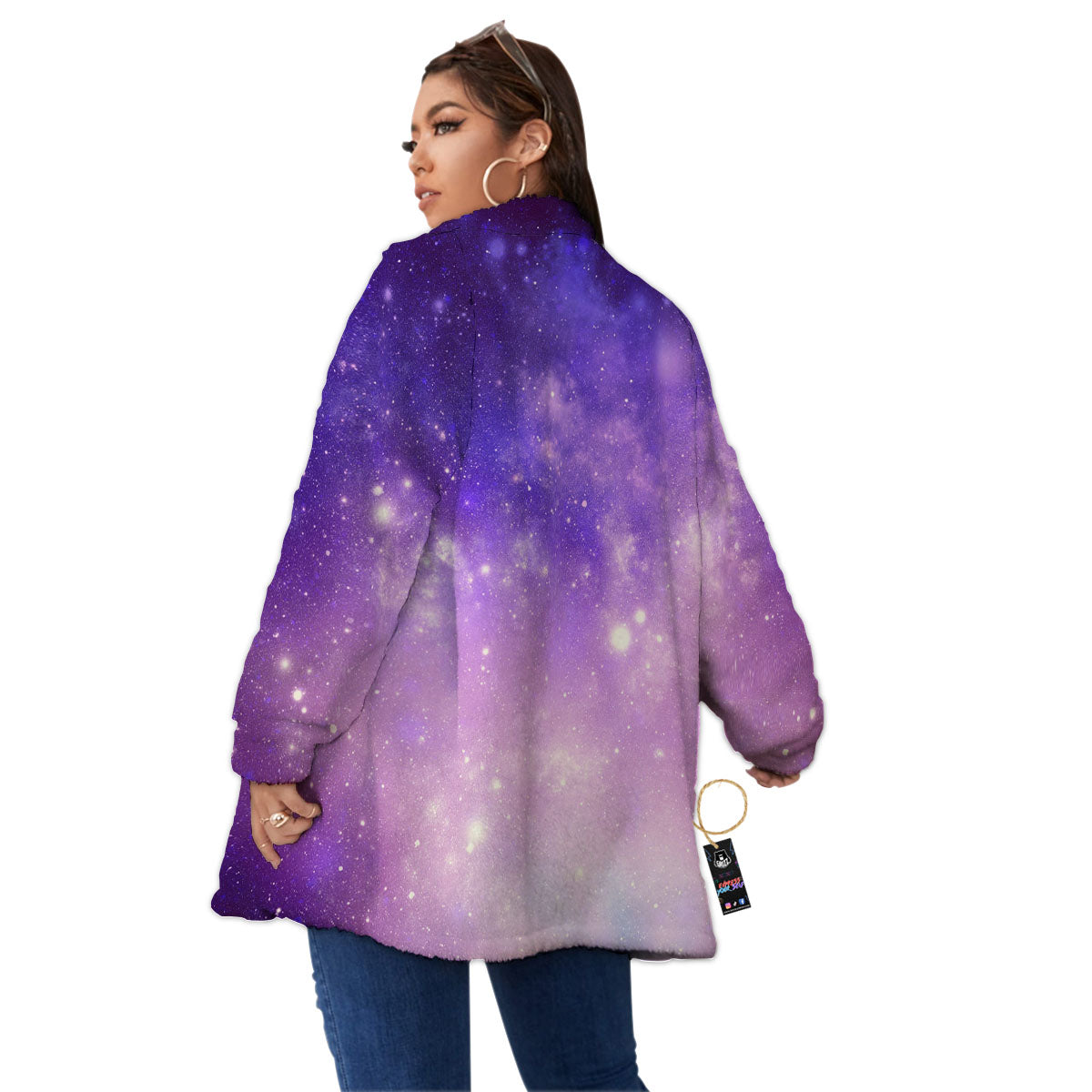 Galaxy Space Purple Stardust Cloud Print Women's Sherpa Jacket-grizzshop